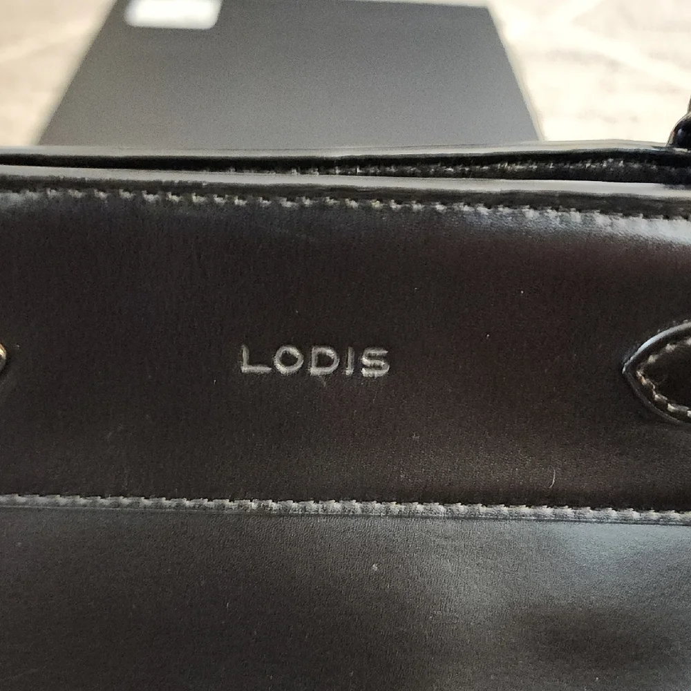 Lodis Black Leather Top-Handle Tote
